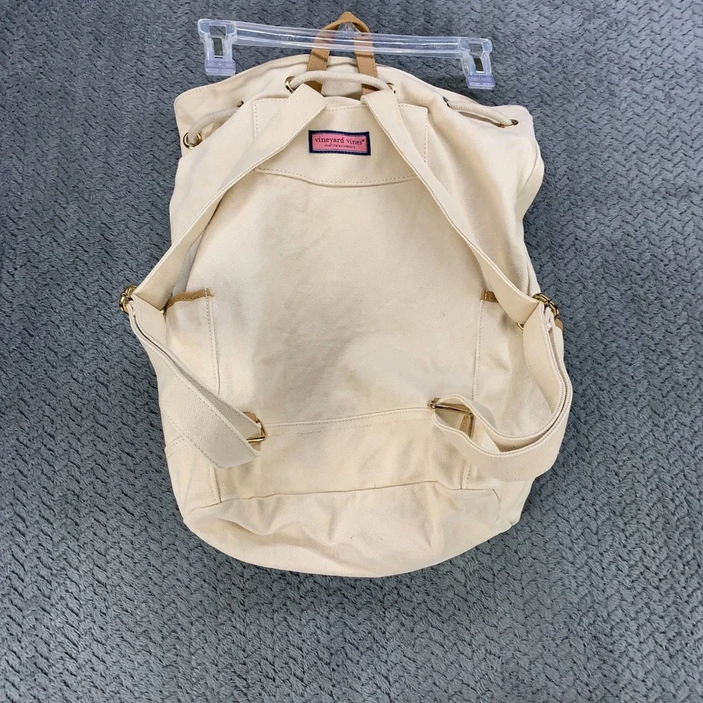 Vineyard Vines Backpack Womens OS Cream Blue Stripe Canvas Drawstring Nautical